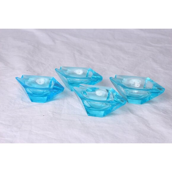Vintage Trinket Dish Ashtray 1966 Blue Aqua Hexagon Cut Venetian Glass Venezia - Picture 4 of 4